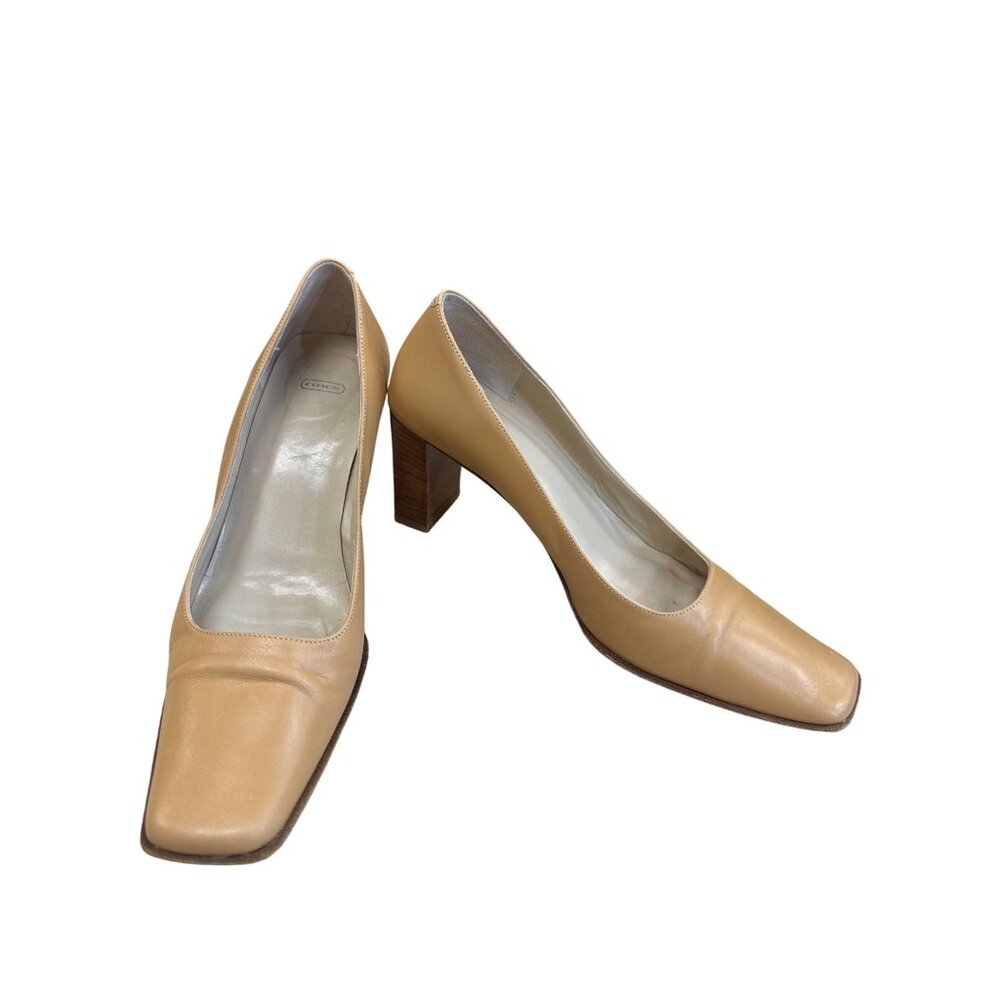 Coach Malorie womens Vintage Tan Leather Square heels pumps size 8AA KU8092